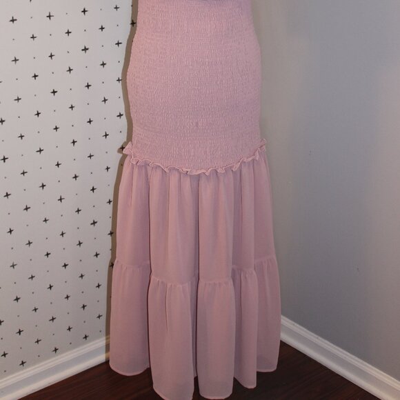 Women's Elegant Maternity Off The Shoulder Ruffle Bodycon Maxi Dress Smocked-LRG - Picture 6 of 7